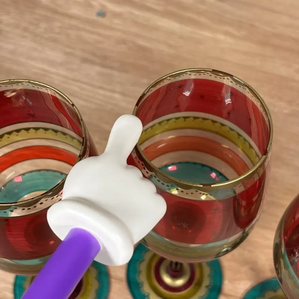 Pier 1 Festive Stripe Red Gold Purple Green Bands Stem Wine Glass Gold‎ Set Of 3